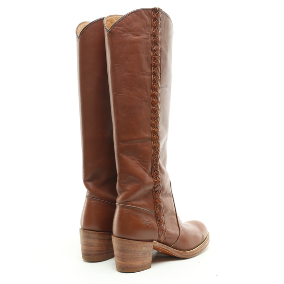 Frye Vintage Campus Braided Knee-High Leather Heeled Boots Women 6.5 Brown EUC - Picture 9 of 15